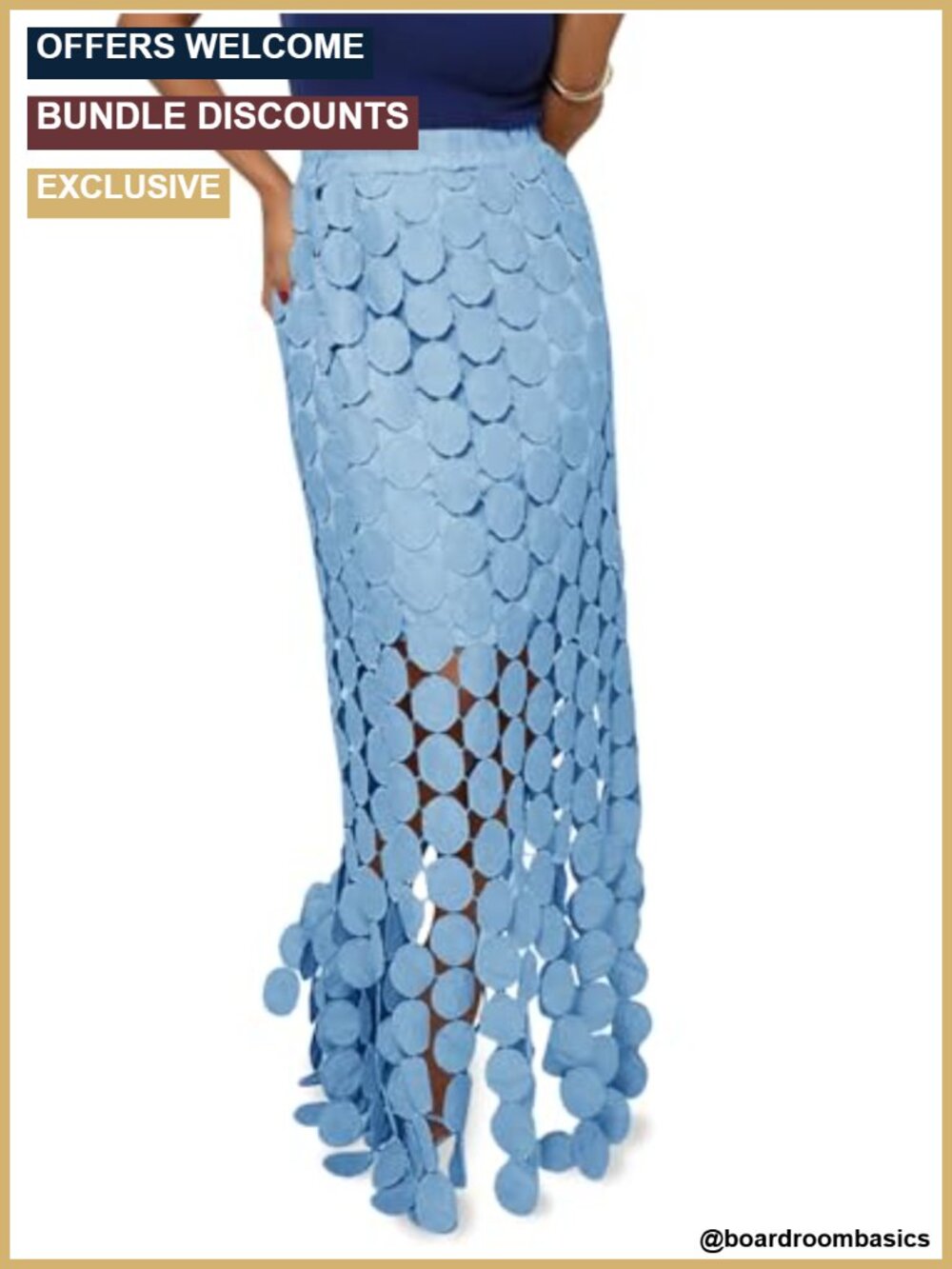 Women's Hollow Out Maxi Skirt with Fringe Hem Summer Boho Long Skirt
